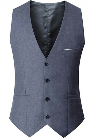Casual Mens Blazer Vest Solid Color V-neck Single Breasted Deep Regular Fit Blazer Vest