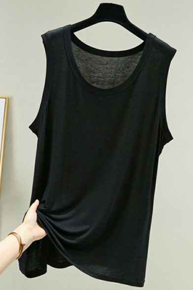 Dashing Mens Tank Top Solid Color Crew Neck Sleeveless Regular Fitted Tank Top