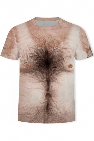 Guys Creative T-Shirt 3D Muscle Print Round Neck Short Sleeves Regular T-Shirt