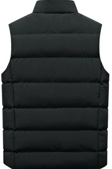 Guys Neat Vest Plain Stand Collar Zip Fly Side Pocket Fitted Vest