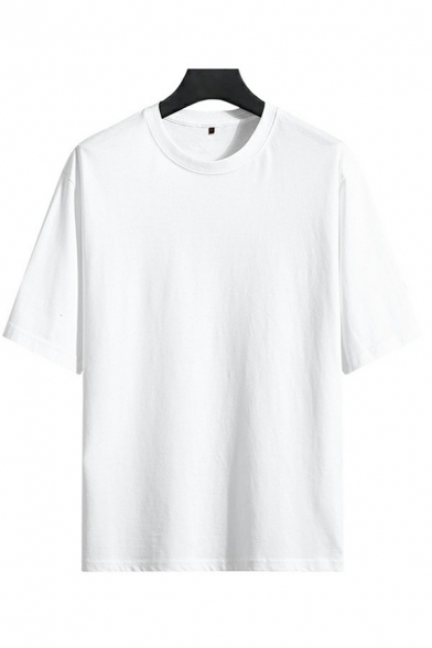 Men Basic T-Shirt Solid Color Crew Neck Short Sleeve Loose T-Shirt