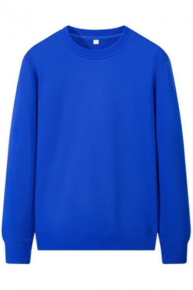 Men Leisure Sweatshirt Solid Color Long-sleeved Crew Neck Relaxed Fitted Sweatshirt