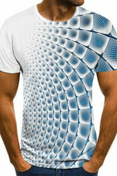 Men Popular Tee Top 3D Whirlpool Patterned Round Neck Short Sleeve Fitted Tee Top