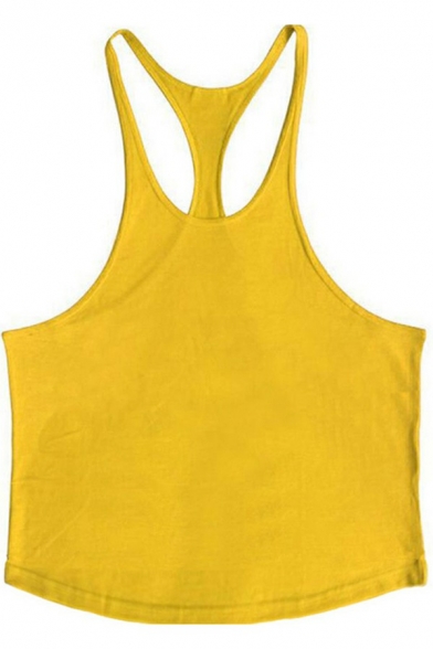 Men Unique Tank Top Solid Color Full Hem Scoop Neck Sleeveless Relaxed Tank Top