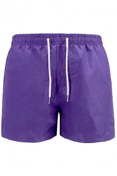 Simple Men's Shorts Solid Drawstring Elastic Waist Regular Fitted Shorts