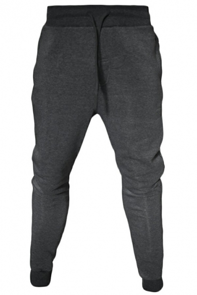Simple Mens Drawstring Pants Solid Color Pocket Detail Full Length Loose Fit Pants