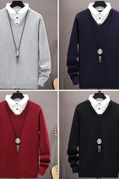 Simple Mens Sweater Plain Button Design Long Sleeve Regular Fit Sweater