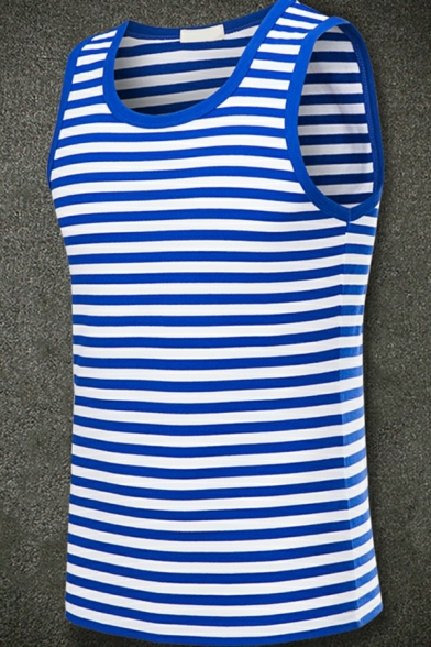 Snazzy Tank Stripe Print Crew Neck Narrow Shoulder Strap Fitted Tank for Men