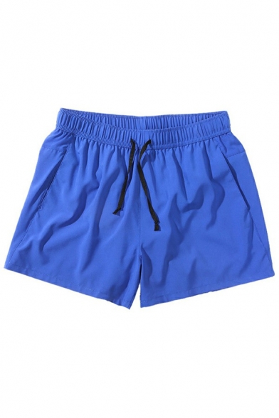 Sporty Shorts Pure Color Mid Rise Drawstring Elastic Waist Loose Fit Shorts for Men