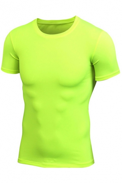 Sporty T-Shirt Plain Crew Neck Short-sleeved Slim Fitted T-Shirt for Men