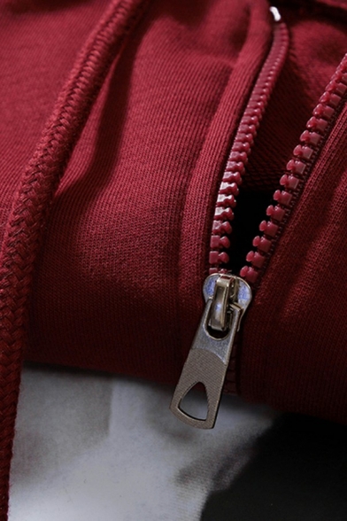 Street Style Men's Hoodie Plain Drawstrings Kanga Pocket Long Sleeves Loose Fit Zip-up Hoodie