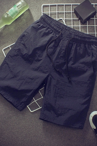 Street Style Men's Shorts Pure Color Drawstring Elastic Waist Skinny Shorts