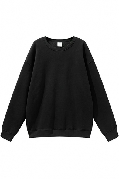 Trendy Sweatshirt Plain Round Neck Loose Fitted Long Sleeve Sweatshirt for Boys
