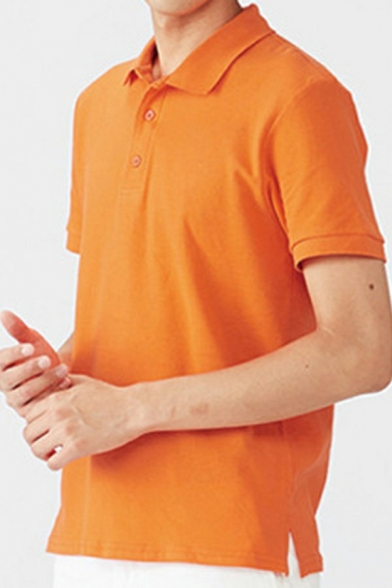 Basic Men Polo Shirt Whole Colored Button Designed Lapel Collar Short-sleeved Relaxed Fit Polo Shirt