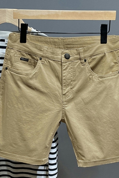 Basic Mens Shorts Pure Color Mid-Rised Pocket Detail Straight Fit Cargo Shorts