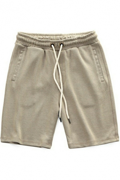 Basic Mens Shorts Solid Color Drawstring Elastic Waist Mid Rise Loose Fit Shorts