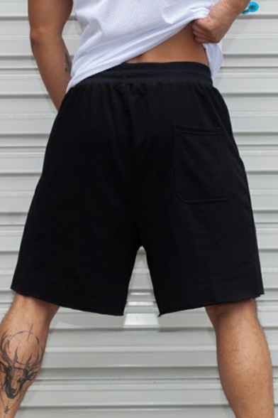 Basic Shorts Pure Color Drawstring Elastic Waist Mid-Rised Loose Fit Shorts for Men