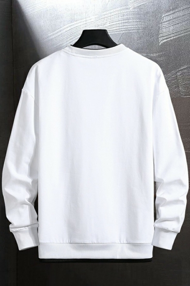 Boyish Mens Sweatshirt Contrast Line Faux Twinset Panel Round Neck Long Sleeves Relaxed Sweatshirt