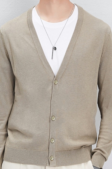 Fashion Cardigan Plain Button Closure Long Sleeves Regular Fitted Cardigan for Men