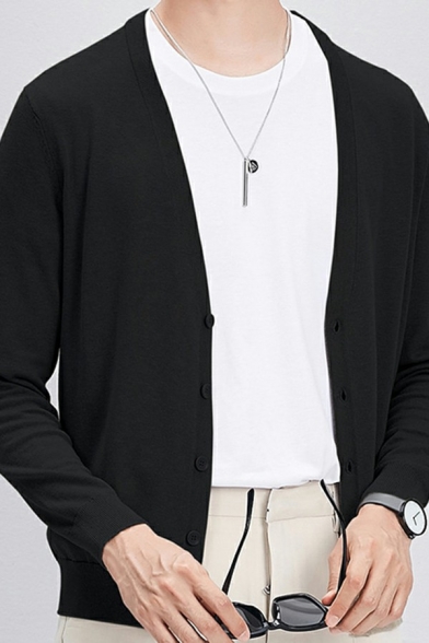 Fashion Cardigan Plain Button Closure Long Sleeves Regular Fitted Cardigan for Men