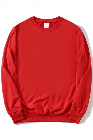 Freestyle Mens Sweatshirt Solid Color Long Sleeve Crew Neck Loose Sweatshirt Top