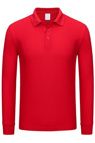 Guys Pop Polo Shirt Solid 1/4 Button Collar Regular Fitted Long-sleeved Polo Shirt