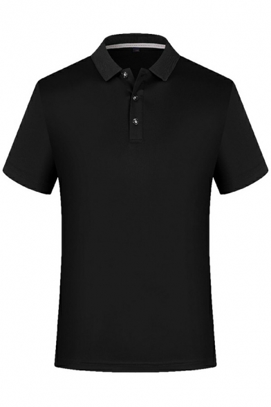 Men Basic Polo Shirt Plain Button Detailed Collar Short-sleeved Regular Fit Polo Shirt