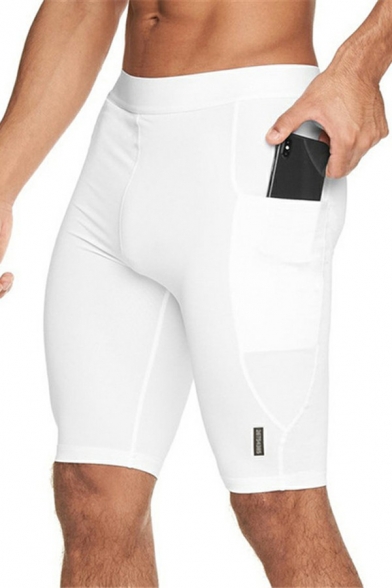 Men Vintage Shorts Plain Pocket Designed Elasticated Waist Mid Rise Slim Fit Shorts