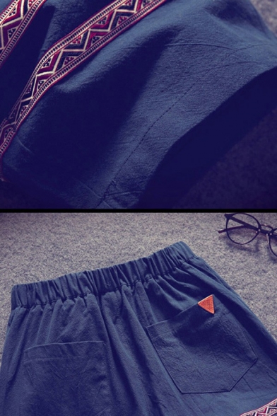 Men Vintage Shorts Pure Color Drawstring Elastic Waist Mid Rise Pocket Detail Regular Fitted Shorts