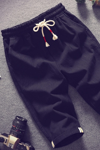 Modern Boy's Shorts Solid Front Pocket Decoration Drawstring Elasticated Waist Regular Fit Shorts