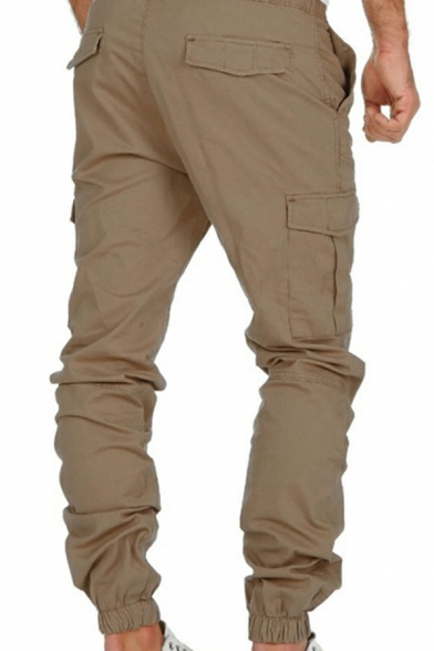 Modern Mens Trouser Pure Color Elasticated Waist with Drawstring Full Length Straight-Leg Long Pants