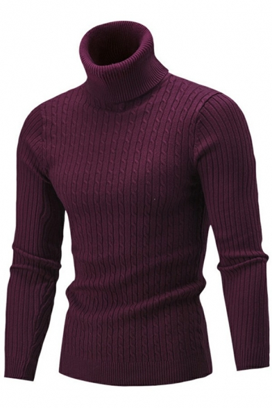 Simple Mens Sweater Striped Patterned High Neck Long Sleeved Slim Knitted Sweater