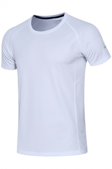 Simple Pure Color Mens Tee Top Short-Sleeved Crew Neck Relaxed Fit T-Shirt