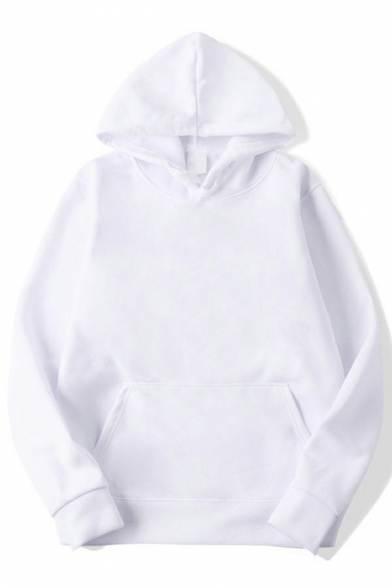 Streetwear Hoodie Solid Color Front Pocket Long Sleeve Relaxed Hoodie for Men