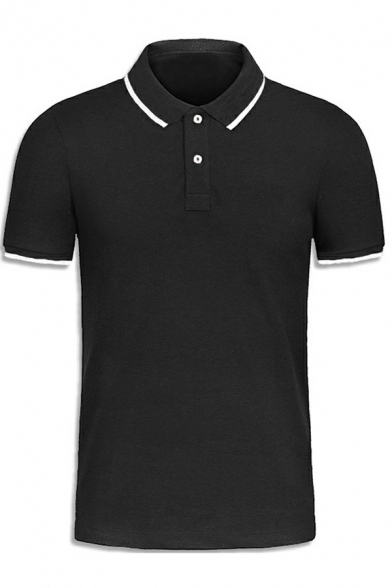 Vintage Polo Shirt Contrast Stripe Print Collar Short-sleeved Relaxed Fit Polo Shirt for Men