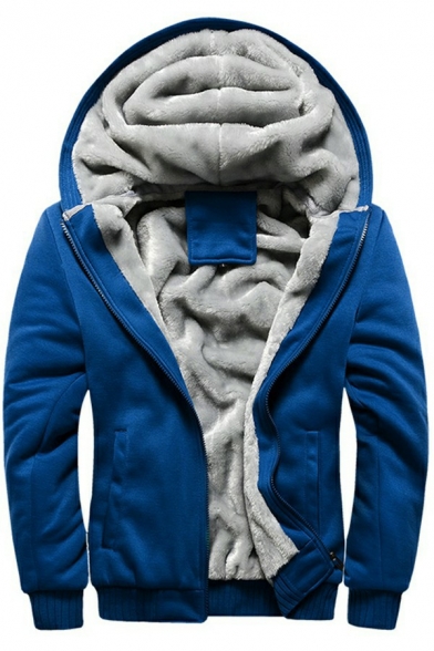 Warm Men's Hoodie Whole Colored Side Pocket Zip Closure Regular Fit Long Sleeves Hoodie