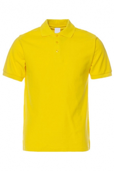 Dashing Men's Polo Shirt Plain Collar Button Decorated Regular Short-sleeved Polo Shirt