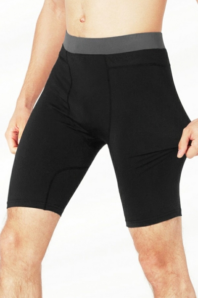 Fancy Mens Shorts Solid Color Mid-Rised Elasticated Waist with Drawstring Pocket Detail Skinny Shorts