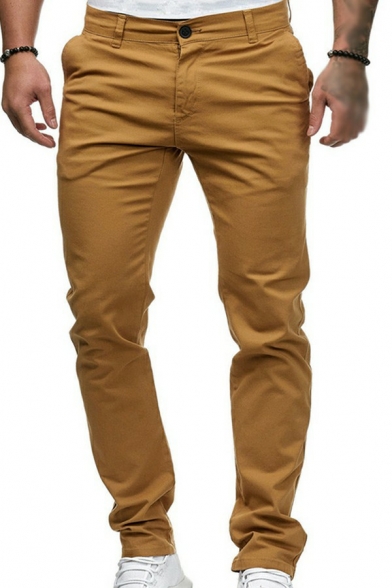 Guy's Street Style Pants Solid Color Long Length Skinny Zip Placket Pants