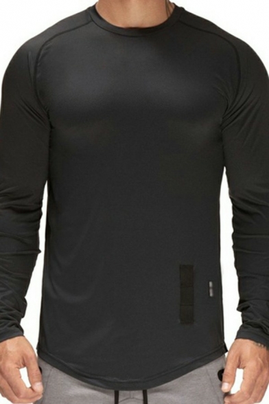 Men Comfortable Tee Top Plain Crew Neck Round Bottom Long-sleeved Fitted Tee Top