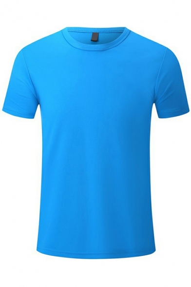 Men Simple T-Shirt Solid Color Crew Neck Short-sleeved Regular Fit T-Shirt