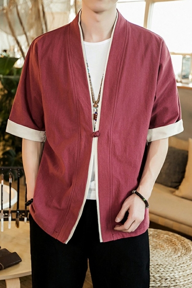Popular Coat Contrast Trim Single Button Half Sleeve Oversized Coat for Guys