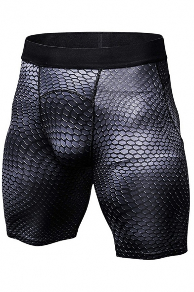 Sporty Mens Shorts 3D Pattern Mid-Rised Elasticated Waist with Drawstring Skinny Shorts