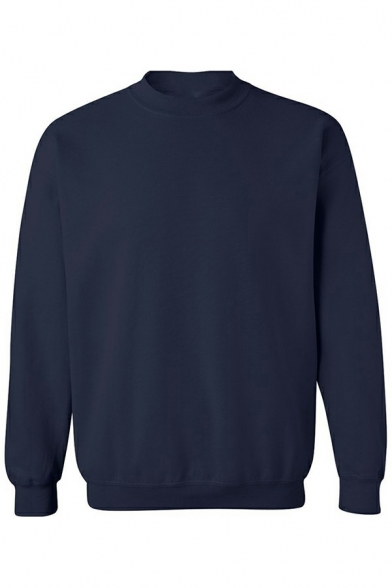 Street Style Mens Sweatshirt Pure Color Long-sleeved Fashion Pullover Sweatshirt