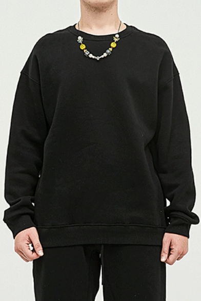 Trendy Sweatshirt Plain Round Neck Loose Fitted Long Sleeve Sweatshirt for Boys