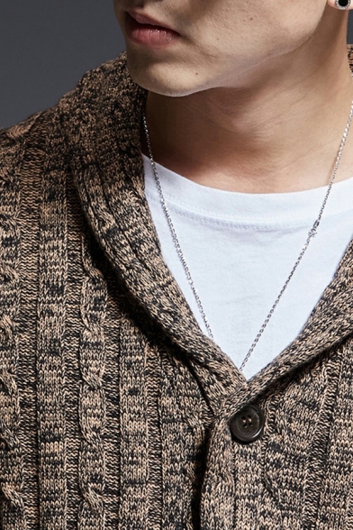 Casual Cardigan Solid Color Knit Shawl Collar Long Sleeves Button down Fit Cardigan for Men