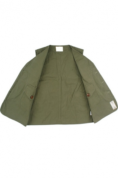 Casual Mens Vest Solid Color Button Down Pockets Detail V-Neck Sleeveless Regular Fitted Vest