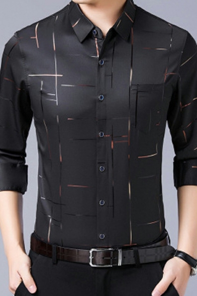 Fashion Shirt Stripe Patterned Button Closure Regular Fitted Long-sleeved Shirt for Men