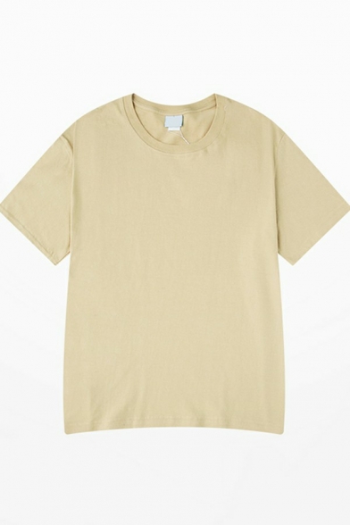Guys Comfy T-Shirt Plain Crew Neck Short-sleeved Baggy T-Shirt