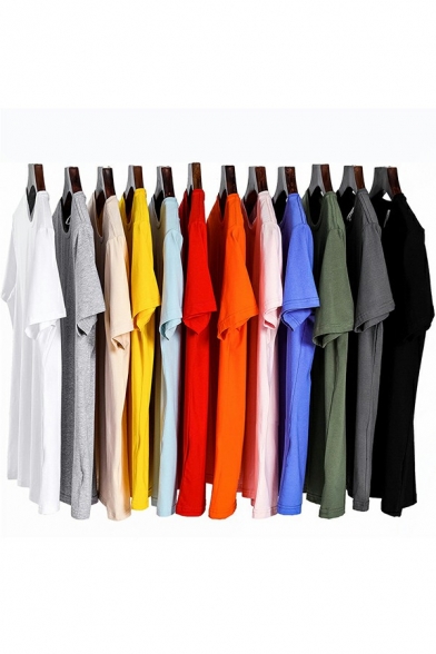 Men Casual T-Shirt Solid Color Round Neck Short Sleeve Loose Fit T-Shirt